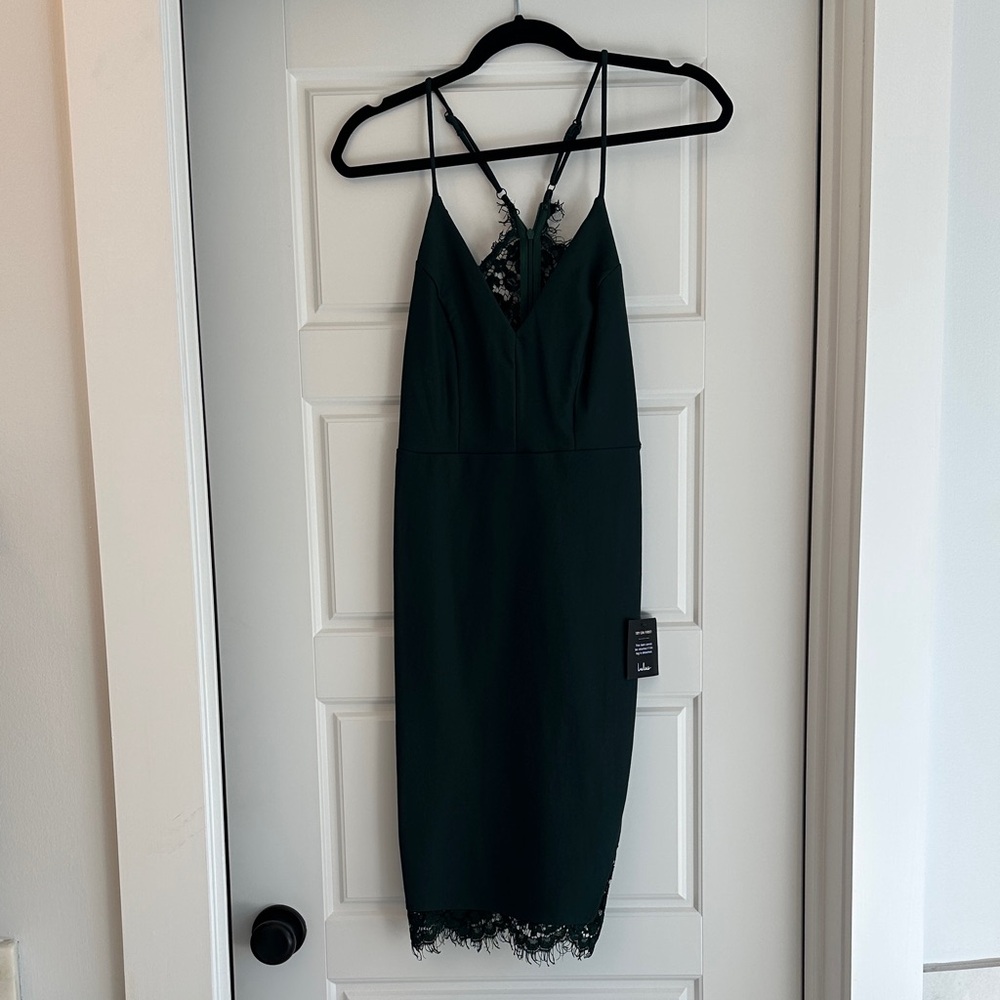Lulu's Dark Green Lace Midi Dress